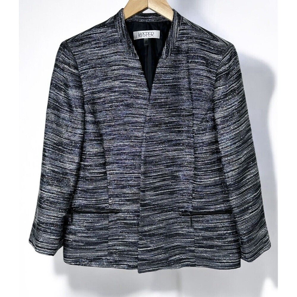Kasper Jacket Women's Size 16P Metallic Open Front Pockets Career Office Holiday